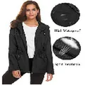 Veste d'extérieur imperméable noire pour femme avec capuche et taille à cordon ajustable - 3XL / Hauts / Noir