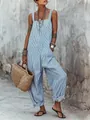 Lässiger blau-weiß gestreifter ärmelloser lockerer Jumpsuit für Damen im Sommer - S / Oberteil Und Unterteil / Himmelblau