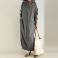 Full length women's plus size hooded fleece sweatshirt robe with front zipper. - Gray / S