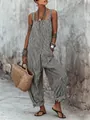 Modischer ärmelloser Damen-Jumpsuit mit schwarz-weißen Streifen, locker geschnitten - S / Oberteil Und Unterteil / Schwarz