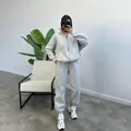 Women's cozy grey fleece-lined tracksuit set featuring zip-up jacket and joggers - S / Top And Bottom / Light Gray