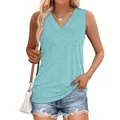 Women's casual sleeveless turquoise V-neck tank top with a relaxed fit for summer wear - Light Blue