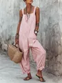 Combinaison pantalon bohème sans manches à rayures roses et blanches pour femme décontractée - Rose