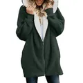 Veste élégante à capuche en polaire sherpa vert foncé pour femme avec doublure blanche - 2XL / Hauts / Vert Militaire