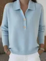 Elegant light blue women's knitted sweater with a lapel collar and casual button detail - S / Tops / Light Blue
