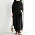 Full-length view of a women's black hooded zip-up sweatshirt robe with fleece lining. - S / Robe / Black