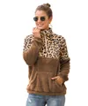 Damen Fleece-Sweatshirt mit Leopardenmuster, modischem Halbreißverschluss und Patchwork - S / Oberteile / Khaki