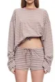 Rosa gestreiftes Lounge-Set mit langärmligem T-Shirt und Kordelzug-Shorts für Damen - XS / Oberteil Und Unterteil / Roségold