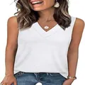 Vista detallada de la camiseta sin mangas blanca y holgada para mujer con cuello en V - S / Tops / Blanco