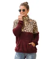 Detailansicht von Damen Fleece-Pullover mit Leopardenmuster und Reißverschluss - S / Oberteile / Burgunderrot