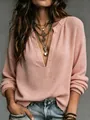 Detalle de cerca de la textura de punto gofrado rosa en una camiseta de manga larga mujer - S / Tops / Rosa
