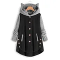Détail d'un sweat à capuche en peluche pour femmes avec oreilles de chat et boutons - S / Hauts / Noir