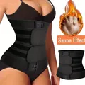 Detalle de faja reductora ajustable con cierre de corchetes y efecto sauna - S / Tres Filas Ganchos Doble Cinturón / Negro