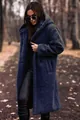 Professional detail shot of a navy blue hooded teddy fleece coat for winter fashion - S / Dark Blue