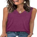 Casual purple V-neck sleeveless tank top with loose fit for summer - Purple