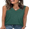 Women's V-neck sleeveless tank top in dark green, casual loose fit for summer wear - Green