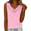 Detailansicht eines rosa ärmellosen Baumwoll-Leinen-Tops mit elegantem Wasserfall-Ausschnitt - S / Oberteile / Rosa
