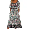 Detalle de vestido midi con estampado floral para mujer, manga corta y cuello redondo - 3XL / Vestidos / Flor Rosa