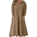 Robe à capuche douillette en peluche marron avec poches frontales et texture douce. - Kaki