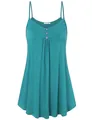Détail d'une robe tunique bleu sarcelle à col en V avec boutons violets et plis - 3XL / Robes / Vert