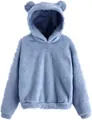 Comfortabele blauwe pluizige hoodie met schattige berenoren op de capuchon en zachte stof. - Blauw