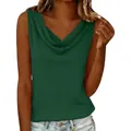 Detailed macro view of women's casual dark green cowl neck sleeveless tank top shirt - Green