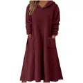 Close-up detail of burgundy fleece hooded loungewear dress with front pockets - 3XL / Dresses / Burgundy