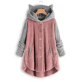 Veste à capuche en peluche rose et grise avec oreilles de chat et boutons. - S / Hauts / Rose