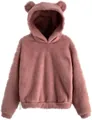 Sweat à capuche en polaire rose doux avec d'adorables oreilles d'ours pour l'hiver - 3XL / Hauts / Rose Poudré