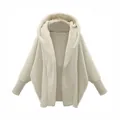 Close-up view of the soft white fleece texture and ribbed cuffs of this hooded jacket - 3XL / Tops / White