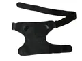 Detail of black adjustable sports shoulder brace with reinforced stitching and ice pack pouch - One Size / Single Shoulder Brace / Black