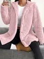 Cozy pink hooded fleece jacket with soft teddy texture and functional button closure. - 3XL / Tops / Pink
