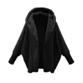 Detailed view of women's black oversized hooded fleece jacket with soft texture - 3XL / Tops / Black