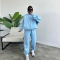 Oversized light blue fleece tracksuit set with zip hoodie and wide-leg sweatpants - Light Blue