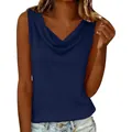 Detailansicht des dunkelblauen ärmellosen Tanktops mit Wasserfallausschnitt für Damen - S / Oberteile / Dunkelblau