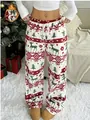 Pantalones de pijama navideños para mujer con estampados de renos y pinos detalle. - S / Bottoms / Ciervo Rojo