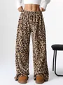 Full length view of stylish leopard print wide-leg trousers for a trendy feminine look - S / Bottoms / No Drawstring / Brown