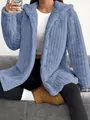 Close-up of cozy light blue plush hooded jacket with button details and textured fleece - 3XL / Tops / Blue