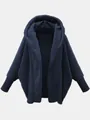 Close-up of navy blue fuzzy hooded jacket with soft fleece texture detail - 3XL / Tops / Navy Blue