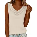 Detailansicht eines eleganten ärmellosen Damen-Tops mit Wasserfallausschnitt aus Baumwollleinen - S / Oberteile / Aprikose