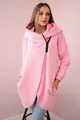 Λεπτομερής άποψη ροζ oversized φούτερ με κουκούλα και ασύμμετρο φερμουάρ από φλις - S / Tops / Ροζ