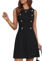Elegant black sleeveless cocktail mini dress featuring stylish decorative gold buttons - S / Dresses / Black
