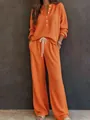 Set da casa da donna in maglia a nido d'ape arancione con maglia a maniche lunghe e pantaloni - Arancione