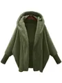 Oversized olive green hooded fleece jacket with batwing sleeves and ribbed cuffs - 3XL / Tops / Army Green