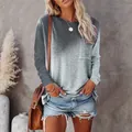 Detailed view of grey ombre long sleeve t-shirt featuring a stylish chest pocket - Gray
