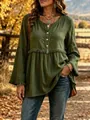 Bohemian style olive green long sleeve shirt featuring V-neck and decorative fringe accents - Army Green