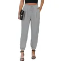 Detailed view of the drawstring waist and fabric texture of gray high-waisted joggers - Gray