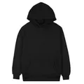 Gedetailleerd vooraanzicht van een klassieke zwarte oversized hoodie met zak voorop - S / Tops / Zwart
