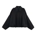 Giacca bomber nera da donna in similpelle scamosciata con risvolto e orlo elastico - Taglia S / Top / Nero