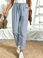 Casual blauw-wit verticaal gestreepte broek met trekkoord in de taille en zakken - S / Bottoms / Blauw